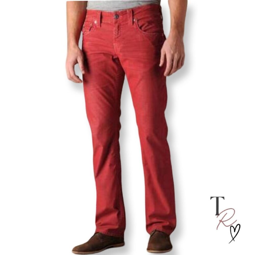 True Religion Men’s Bobby Corduroy Pants in Red Orange Size 36 x 34